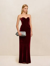Burgundy Velvet Peplum Gown