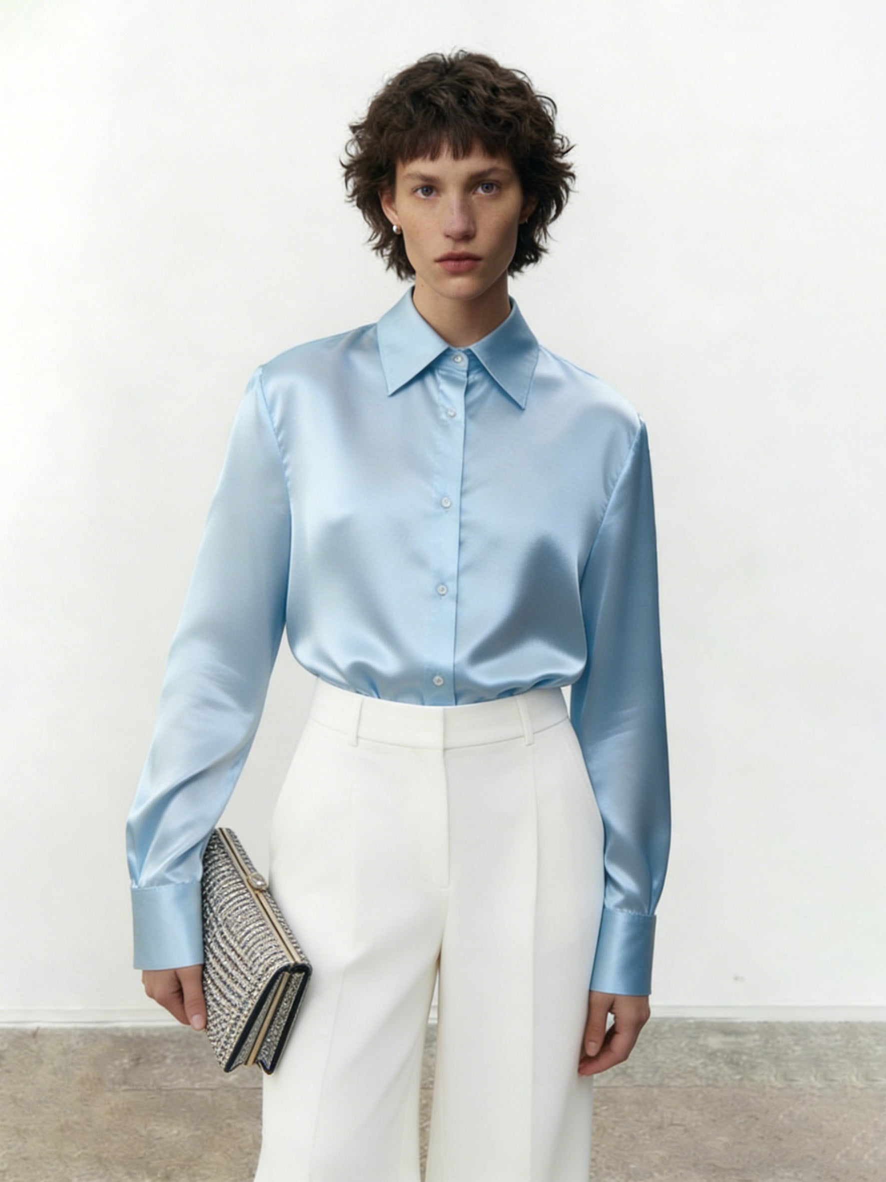 Sky Blue Satin Shirt